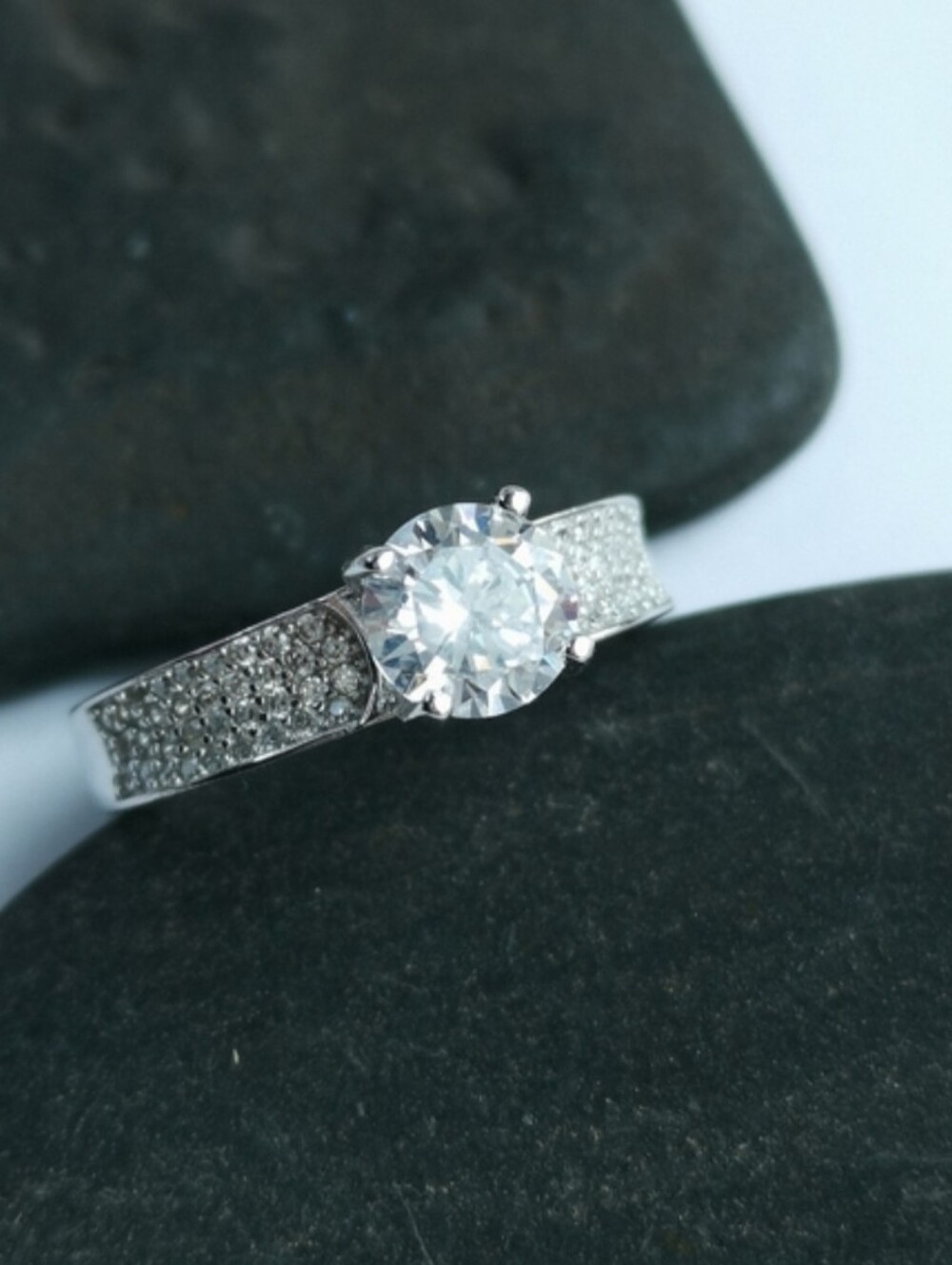 Sterling Silver Cathedral Set Brilliant Cut CZ With Pave Accents Ring Size 8
